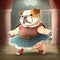 Dancing ballet of cute bull dog with beautiful posture.