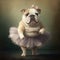 Dancing ballet of cute bull dog with beautiful posture.