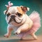 Dancing ballet of cute bull dog with beautiful posture.