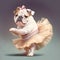 Dancing ballet of cute bull dog with beautiful posture.