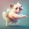 Dancing ballet of cute bull dog with beautiful posture.
