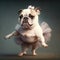 Dancing ballet of cute bull dog with beautiful posture.