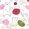 Dancing bear, fox, wolf, bunny baby seamless pattern. Cute animal listens to music with simple abstract design.