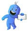 Dancing blue cartoon caracter with a notepad illustration vector