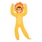 Dancing boy in dino pajama icon, cartoon style