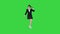 Dancing brunette businesswoman walking in, stops in the middle and then goes away on a Green Screen, Chroma Key.