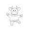 Dancing bull in a sweater. Black outline, sketch, simple silhouette of a cute animal.