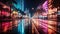 Dancing City Lights, A Mesmerizing Display on the Night Street. Generative AI