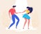 Dancing couple with audience. Rockabilly dance party. Happy swing dancers with viewers vector illustration isolated