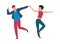 Dancing couple. Cartoon pair at choreography lesson. Cheerful people move holding hands. Isolated dancers resting