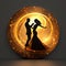 Dancing couple in golden star fiery background.