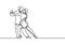 Dancing couple one line drawing. Vector man and woman in love doing dance. Minimalism art hand drawn continuous single lineart