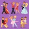 Dancing couples romantic person people dance man with woman entertainment together beauty vector illustration.
