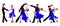 Dancing couples, a woman in a blue dress with a man in black dance tango. Illustration set