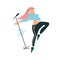 Dancing female pop singer by the stage microphone. Vector illustration in flat style