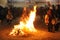 Dancing with fire and masks in the procession of the vigen del carmen in the streets at night june 2018 paucartambo cuzco