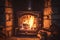 Dancing firelight Flames crackle in a cozy fireplace setting