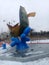 Dancing fish statue over Gongjicheon river bridge in Chuncheon