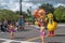 Dancing girls and Big Bird in Sesame Street Party Parade at Seaworld 2
