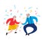 Dancing Grandparents. Elder dancers. Vector flat portrait of old cute loving couple. Cartoon style. Healthy lifestyle