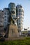 Dancing House and monument of Alois Jirasek in Prague Czech Republic