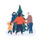 Dancing near Christmas tree vector illustration. Traditional New Year circle dance near fir tree. Parents, grandmother