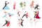 Dancing people couples, contemporary and classical choreography, vector dancers performers cartoon characters set