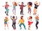 Dancing people. Happy cartoon teens, young modern person dance. Fun music party, isolated group of adult friend