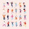 Dancing people. Happy characters male and female dancers vector flat pictures