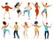 Dancing people. Happy young men and women dance and having fun. Cartoon party dancers company. Teenage girls and boys in