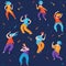 Dancing people in night seamless pattern in modern pop art style