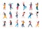 Dancing people. Trendy party cartoon crowd, modern young dancing characters, friends couples and happy persons. Vector