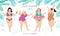 Dancing Plus Size Happy Women in Colorful  Swimming Suits