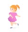 Dancing Preschooler redhead Girl wearing cute pink dress.