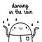 Dancing in the rain cute illustration with marshmallow cheer and happy drop of rain on his head for prints posters