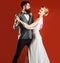 Dancing, Salsa, Waltz. Ballroom dancer couple. Passion and love concept.