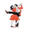 Dancing seniors. Happy old people have fun. Active pensioners. Retro red color.Couple silhouettes dancing swing,