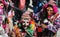 Dancing and singing devotees with mask in the streets of the town the procession of the Virgin of Carmen -.Catholic religion