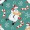 Dancing snowman with Santa hat and candy canes seamless digital pattern