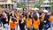 Dancing, traditionally celebrating the end of high, secondary school common Matura on the central square in the Uzice city