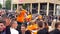 Dancing, traditionally celebrating the end of high, secondary school common Matura on the central square in the Uzice city