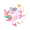 Dancing Unicorn in ballerina tutu skirt, cartoon vector illustration isolated.