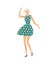 Dancing Woman in Dress with Polka Dot Print Vector