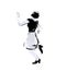 Dancing woman ink drawing. Black and white illustration of elegant pose girl, retro fashion, swing dancer