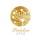 Dandelion logo design template. Gentle golden texture. Abstract icon of wild flower. Luxury vector label for fashion