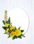 Dandelion and periwinkle flowers arrangement and a card