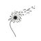 Dandelion silhouette made from musical notes, with some notes flying away towards a G-clef.A video of this motif is available as