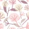 Dandelion wild flowers hand drawn vector seamless pattern. Pink blossoms flat background, backdrop. Wildflowers