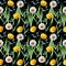 Dandelions , meadow flowers, watercolor, pattern seamless