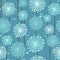 Dandelions seamless pattern with seeds and stems. Meadow and wild flowers repeat blue background. Fluffy and white floral vector